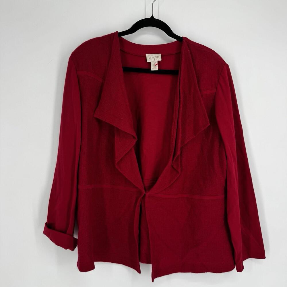 Chico's jacket XL red wool drape front holiday christmas winter workwear office